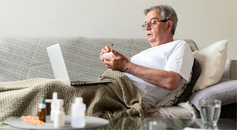 Patient starting RPM program and measuring blood pressure using a home monitoring devic