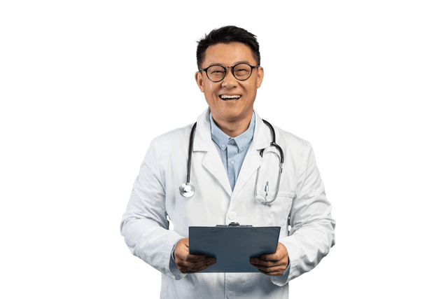 Doctor smiling, ready to help